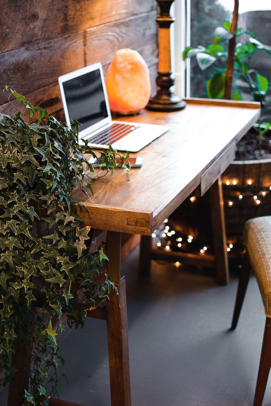 Laptop on desk in office space