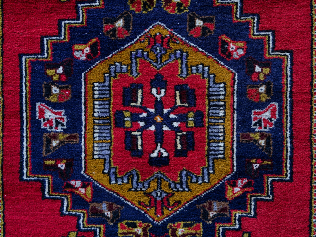 a colorful rug with a design