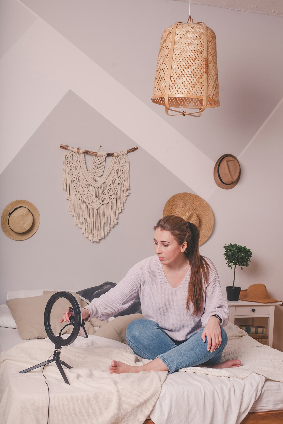a person sitting on a bed